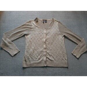 Nue Options Womens Large L Long Sleeve Gold Shiny Fabric Knit button Up